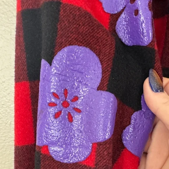 Moschino Couture ! Milano Red and Black Plaid Jacket W/Purple Floral Design XL - Picture 3 of 16
